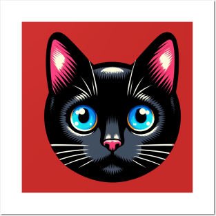 a black cat with big blue eyes Posters and Art